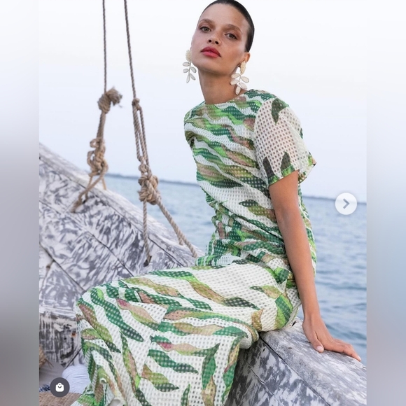 OLIPHANT women's short sleeve maxi dress in maldive green EUC M Medium - Picture 2 of 7